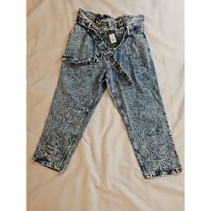 NEW Who What Wear High Bag Waist‎ Jeans Straight Leg Sz 16W Acid Wash Tie Belted